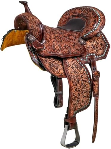 Silla Oeste Cuero Tallado Floral Cincha Riendas