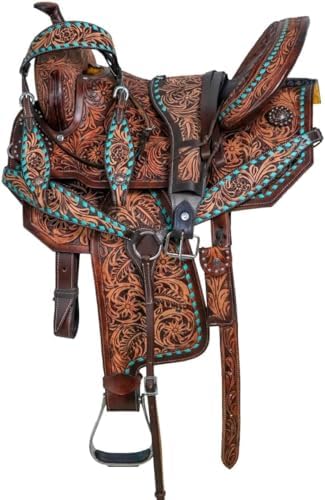 Silla Oeste Cuero Tallado Floral Cincha Riendas