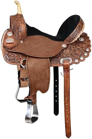Silla Hilason Oeste Floral Tallado Mano Marrón