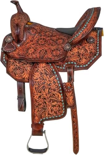 Silla Oeste Cuero Tallado Floral Cincha Riendas
